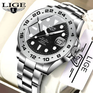LIGE Fashion Watch for Men Stainless Steel Business Men Watches Sport Waterproof Luminous Quartz Watch Luxury Calendar Wristwatch + Box