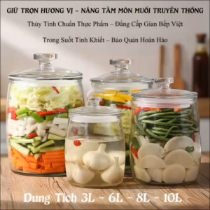 Hũ Thủy Tinh Muối Dưa Cà Cao Cấp HD12 - Bình Ngâm Kiệu Kim Chi Chống Oxy Hóa Nắp Kín - Đủ Size 3L 6L 8L 10L