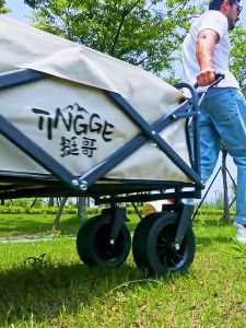 Outdoor Picnic Folding Cart Portable Pull-Cart Foldable Multifunction Cart Outdoor Camping Table Light Wagon BBQ Trolley