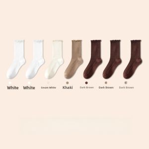 Miiow | Womens Mid-Calf Socks Antibacterial Sweat Absorbent木耳镶边堆堆长袜秋季纯电商甜美元素月子棉混纺抗起球