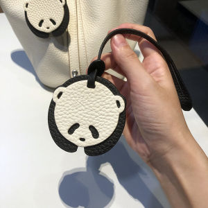 Cartoon Giant Panda Keychain Car Key Ring Hanging Cord Festive Creative Gift Bag Charm Mirror Decor Leather Material