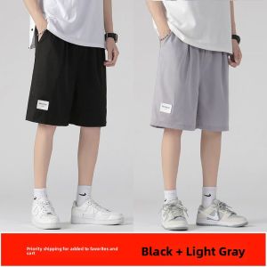 Ice Silk Shorts Mens Summer Sports Loose Basketball Big Shorts Quick Dry Trendy Casual Five-Quarter Pants Harajuku Style