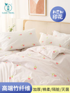 Travel Disposable Bed Sheet Cover Pillowcase Four-Piece Set Autumn Winter Thickened Bamboo Fiber Printed Bedding Hotel