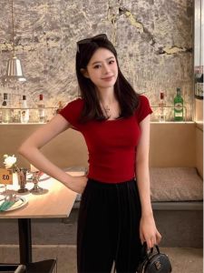 HUOLISI | Square Neck Slim Fit T Shirt Women