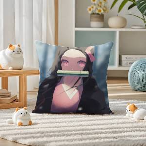 Bandai | Demon Slayer Rengoku Kyojuro Anime Plush Pillow Cover Soft Short Plush Cushion Cover For Sofa Bedroom Home Decor Gift Decoration