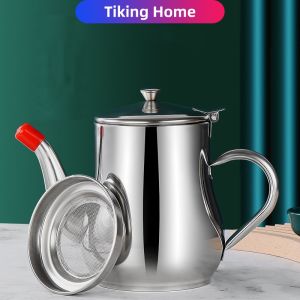 Stainless Steel Oil Strainer Pot Household Oil Container Kitchen Oil Filter Pot Oil Storage Bottle 360ml