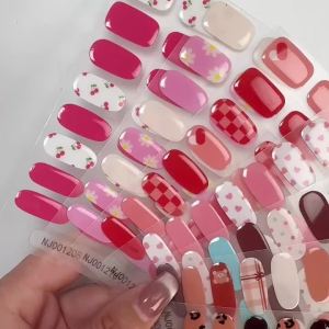 16Tips Semi Cured Gel Nail Wraps Pink&Nude Daisy Design Nail Strips Need UV Lamp Long-Lasting Nail Art Stickers for Women &Girls