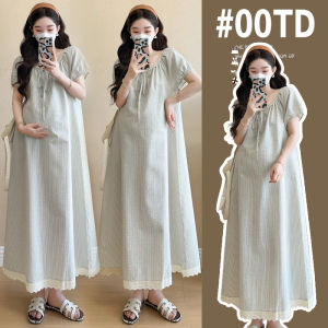 Maternity Striped Dress Slim Fit Medium Long