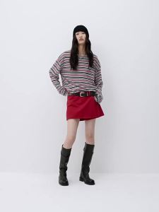 MO&Co. | Lightweight Silk-textured Striped Oversized Drop-shoulder Sweater