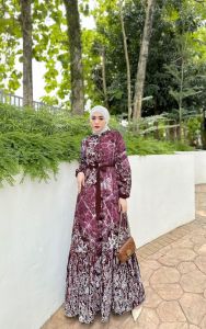 AZURA DRESS GAMIS TWILL RAYON CANDI MEKAR GAMIS BATIK CAP PEKALONGAN JUMBO