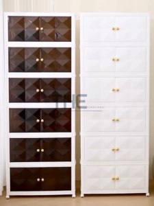 THE L50-80cm (1-6 Layers) Deluxe Diamond Design Storage Cabinet 2 Door Storage Box With Rollers