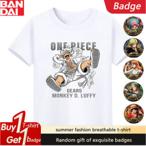 Bandai | ONE PIECE Anime Nika Luffy Short Sleeve Summer Mens and Womens Summer New Fashion Nostalgic Cotton Versatile T-Shirt Clothing