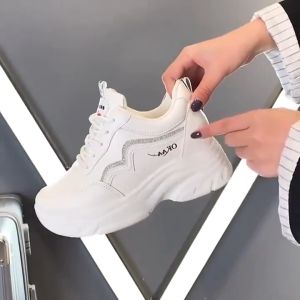 Flash Sale Womens White Thick Bottom Rubber Daddy Sneakers - Internal Heightening. (Add One Size)#A21