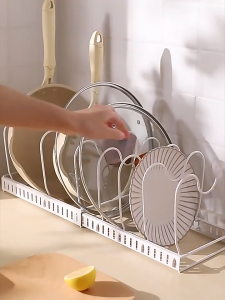 Japanese Style Lid Rack Shelf Plate divider Pot Rack Stand Adjustable Telescopic Racks
