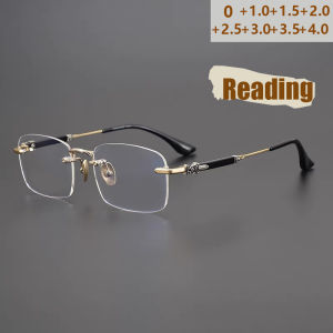 New Retro Frameless Business Frame Hd Reading Glasses Mens Square Frame Anti-blue Light Reading Glasses For Elderly PeopleJH262
