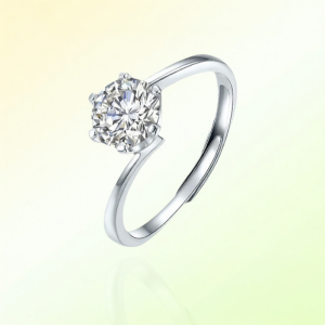 แหวนเงินปรับได้ ดีไซน์หกขาคลอว์ ขนาดเหมือนเพชร 1 กะรัต