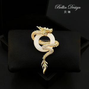 Belin Feng Zodiac Dragon Brooch Pin Suit Coat Accessory Lucky Dragon Year Embellishment Fashionable Korean Style Gold Plated Gemstone