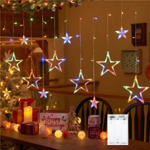 3.5M Star Moon Curtain String Lights Battery Powered Christmas Garland Lamp Hanging Ramadan Light String for Room New Year Decor