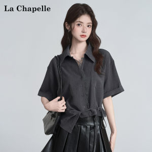 La Chapelle | Slim Waist Tie Lace Blouse Grey
