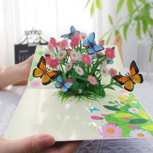 3D Birthday Greeting Card Creative Floral Butterfly Stereoscopic Thank You Card Festive Holiday Small Refreshing Gift
