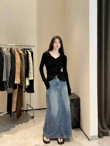 High Waist Denim Skirt Womens Summer Plus Size Plus Size Ladies Pear-Shaped Figure Cover Slimming Slit Hip-Wrapped Mid-Length Dress