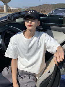 Loose Fit Pure Cotton Short Sleeve T-Shirt Mens Summer Style Korean Trendy Five-Quarter Sleeve White Color Casual Tee