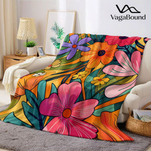 BILIBILI | orange tropical floral Flannel Blanket Warm Soft Halloween Christmas Decorative Couch Warm Cozy All-Season Gift