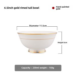 Golden Edge Rice Bowl Goblet Bone China Noodle Bowl For Home Ceramic Chinese Small Soup Bowl Single Creative Pure White Eating Bowl