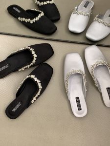 Casual Flat Slides with Crystal Satin