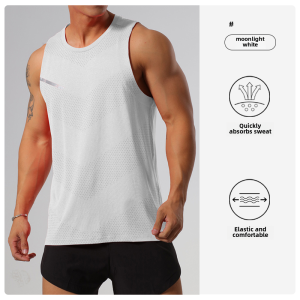 Mens Sports Tank Top Fitness Training Vest No Sleeves Quick Dry Running Basketball T-Shirt Summer Ice Silk Material