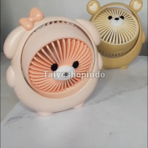 TAIYO Fan Portable Stand Karakter Kartun Bear Cute Kipas Angin Mini 3 Speed USB Charger Type-c Rechargeble