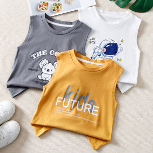 Boys Summer Thin Cotton Vest Sleeveless Toddler Baby Outerwear Casual round Neck Cartoon Print Comfortable Breathable T-Shirt