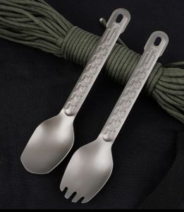Outdoor Pure Titanium Chopsticks Spoon Set Camping Tableware Titanium Chopsticks Titanium Alloy Lightweight Knife Fork Chopsticks and Spoon Four-Piece Set