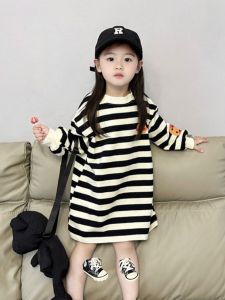 Trendy Striped Casual Long Sleeve Dress for Baby Girls Childrens Sweatshirt Dress Spring Autumn Winter New Arrival