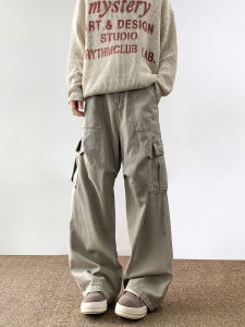 กางเกงขายาวทรงหลวมสไตล์ทหารฤดูใบไม้ร่วงสำหรับผู้ชาย กางเกงขายาวทรงตรงลำลองสไตล์ญี่ปุ่น Cleanfit กางเกงขายาวทรงหลวมสำหรับใส่ไปทำงาน