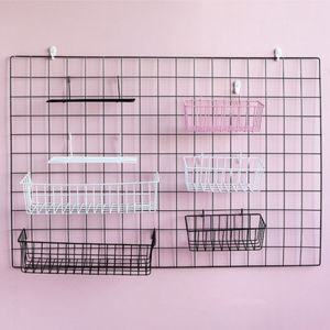 In Home Wall Decoration: Iron Grid Decor DIY Hanging Rack Wall Display Art Storage Box Basket Mesh Shelf Rack Holder Organizer
