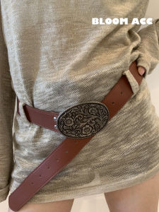 Tangcao Pattern Retro Belt Buckle Big Head Belt Artsy Western Denim Easiest for Match Men and Women Neutral Pant Belt Skirt Belt