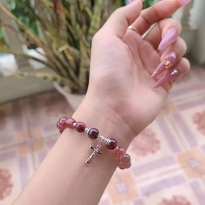 Q725 Lắc Bạc Thạch Anh Tóc Đỏ mix Garnet Hỏa và Thổ - Phong Thuỷ TUDO