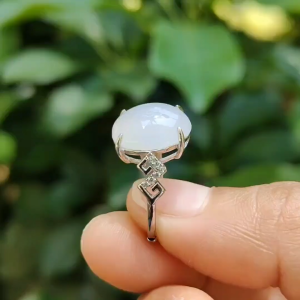 High Quality Semi Icy Cabochon with good Translucency Natural Type A Jadeite Jade set with S925 as adjustable Ring certificate weighs 2.75 grams measurement 12.9 * 11 * 4.8 (s925ring15)