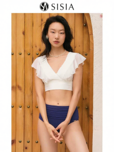 Sisia | Elegant High Waist Slimming V-Neck Two-Piece Swimsuit