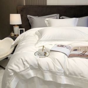 MUMI Double Thread Horse Cotton Luxury Four-Piece White Bedding Set Pure Cotton Sateen Duvet Cover Bedding Accessories