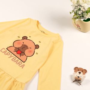 Váy bé gái Capybara Bomines Đầm cotton tay dài cho bé 4-12 tuổi 14-36kg DTDCAPYCV
