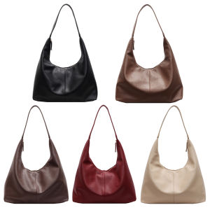 Ueb Official Mall ✪Slouchy Hobo Bag for Women Zipper Closure Tote Bag PU Leather Solid Color Underarm Bag Handbag for Travel Shopping Work