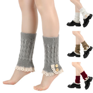 1 Pair Women Japanese Style Autumn Winter Button Knitted Sock Cover Fashionable Lace Edges Warmth Comfort Short Boot Socks