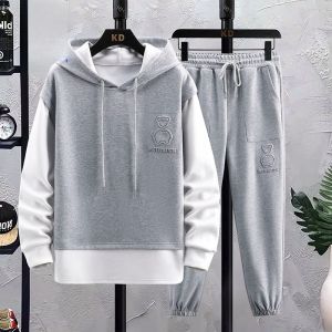 ROMON | Lomond Mens Casual Sports Set Spring Autumn Hoodie Running Pants Two-Piece Suit Youth Long Sleeve Cotton Polyester Blend