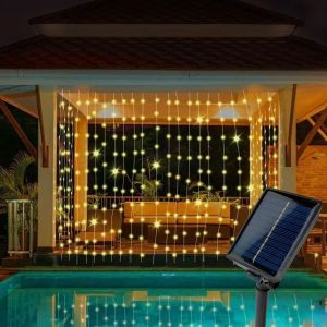 3x3M 300Leds Solar Curtain String Lights Outdoor Waterproof Garden Decoration Fairy Garland 8 Lighting Modes Wedding Lighting