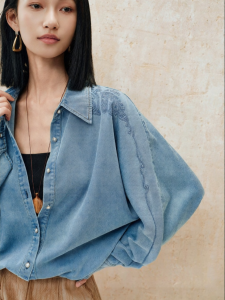SUSHE | Vintage Embroidered Cowboy Style Washed Cotton Loose Casual Shirt