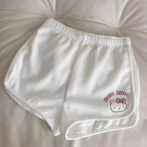 กางเกงโยคะเอวสูง Hellokitty กางเกงขาสั้นผู้หญิง กางเกงกีฬาลายการ์ตูนสุดเก๋ สไตล์ญี่ปุ่น ฤดูร้อน 2024 กางเกงขายาวทรงหลวม