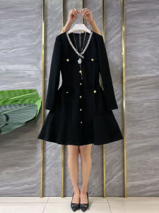 plus Size Womens V-Neck Diamond Edge Long Sleeve Waist-Cinching Dress Commute Style Slimming A-Line Skirt Korean Version