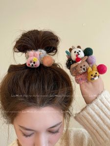 Cute Kt Kitty Cat Plush Hair Ties Womens Autumn Winter Large Polka Dot Hair Bands Cartoon Hair Accessories Korean Style Fresh out